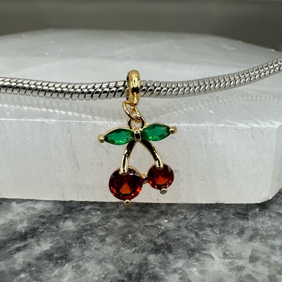 3/$20 Sparkly cherries gold tone Pandora-type European charm - Picture 1 of 5